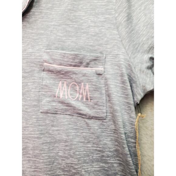 Rae Dunn Sleep Top Women's M Gray Space Dye Strech Mom Notch Collar Button Front - Picture 6 of 8